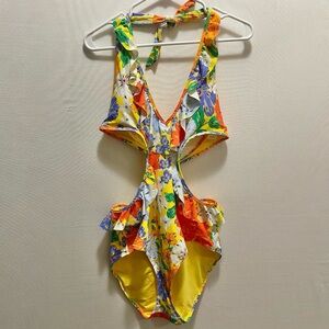 NWT Aerie Ruffle Tropical Halter Monokini One Piece Swimsuit - large
